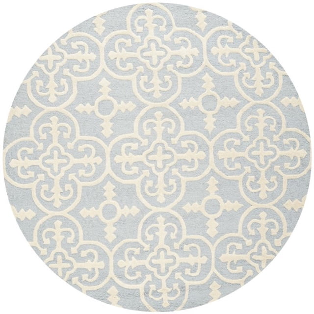 Safavieh Cambridge Collection CAM133A Handmade Moroccan Geometric Light Blue and Ivory Premium Wool Round Area Rug (6' Diameter)