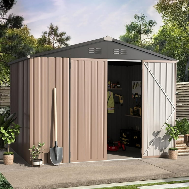 小物 hoyadara66 YODOLLA Long Sized 8.4x6.3 ft Outdoor Metal Storage Shed, Steel