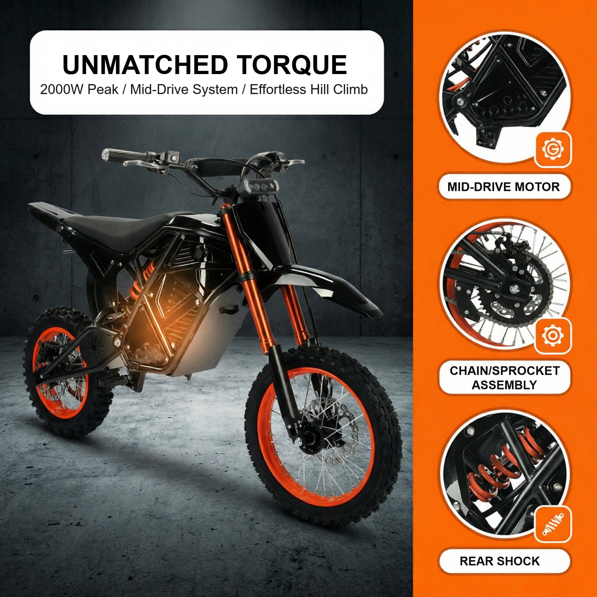 2000W Electric Dirt Bike for Adults Teens, 37MPH Off-Road EBike, 48V 23AH Removable Battery, 14/12" Fat Tires, Hydraulic Brakes, Mountain Trail Motorcycle for Ages 13+