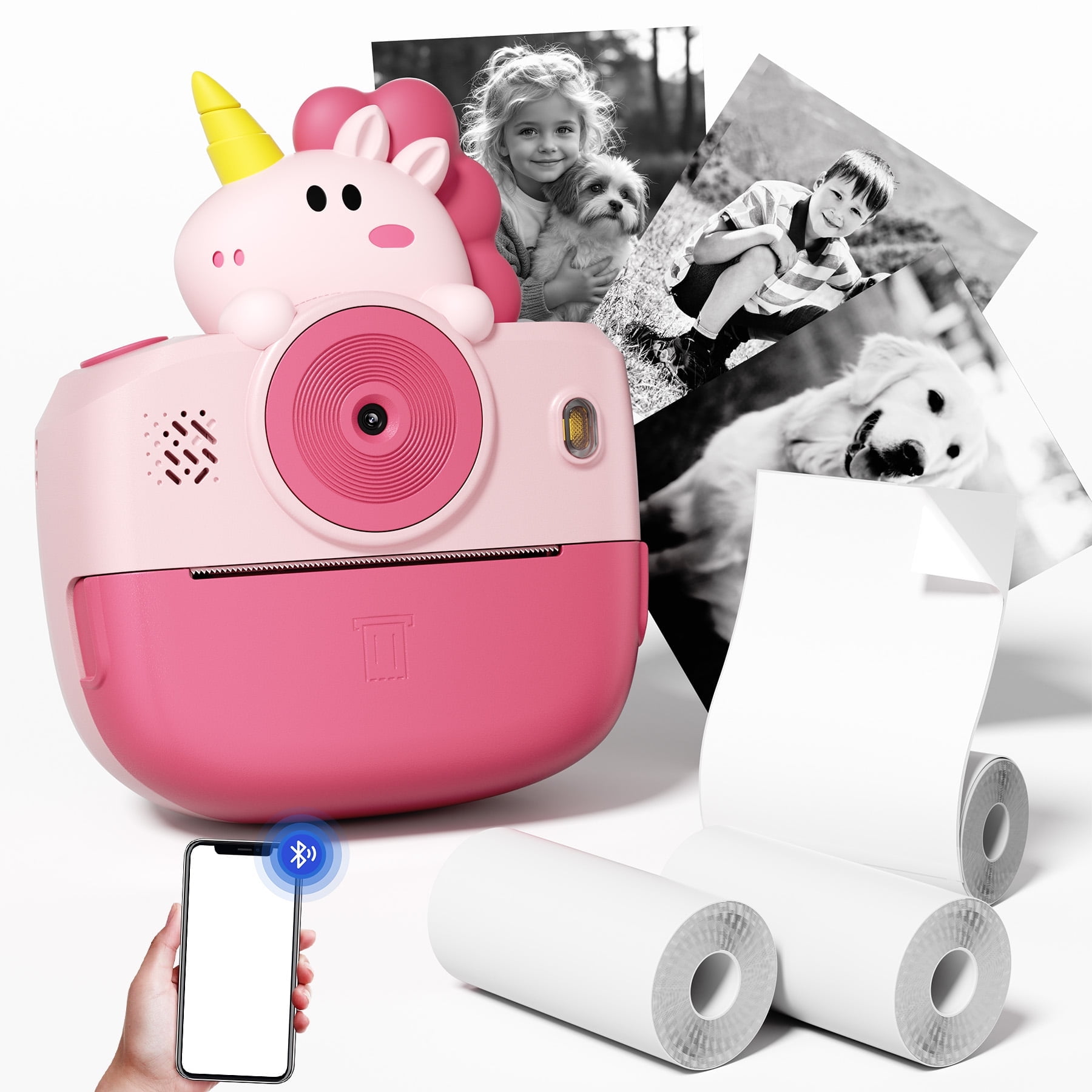 Kynthex Kids Camera with Instant Printer – Birthday Gift for Girls Ages 3-10, Bluetooth Photo & Sticker Printer, Includes Paper Rolls & Stickers