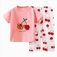 thumbnail image 1 of COMVALUE Pyjama pour Tout-Petites Filles, Ensemble 2 Pcs Pyjamas Ajustés à Manches Courtes Tenue de Nuit d'Été Rouge pour Taille 3-4 Ans, 1 of 4