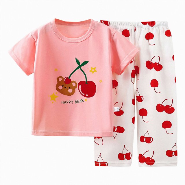 COMVALUE Pyjama pour Tout-Petites Filles, Ensemble 2 Pcs Pyjamas Ajustés à Manches Courtes Tenue de Nuit d'Été Rouge pour Taille 3-4 Ans