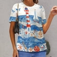 thumbnail image 3 of Lighthouse Sailboat Ocean Waves T Shirts Basic T-Shirt Short Sleeve Ladies Tee Shirt Summer Graphic Clothing, 3 of 7