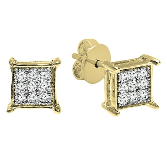 Dazzlingrock Collection 0.06 Carat (ctw) Round Lab Grown White Diamond Square Shape Men's Hip Hop Iced Stud Earrings, 14K Yellow Gold