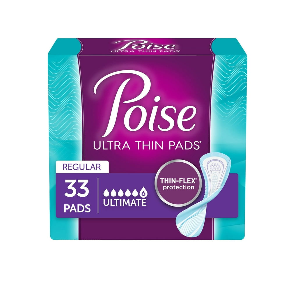 Poise Ultra Thin Incontinence Pads, Ultimate Absorbency, Unscented, Regular, 33 Count Walmart