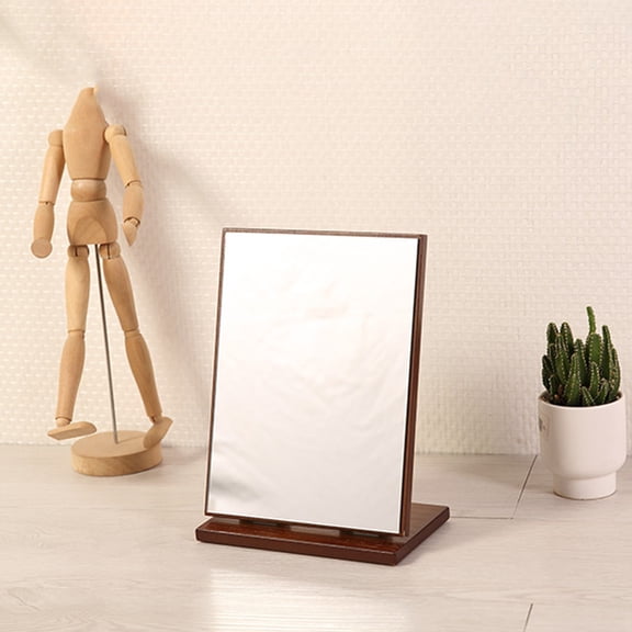 PAMINGONO 1Set Makeup Mirror Wood Light Brown Rectangular Shape For Dressing Table