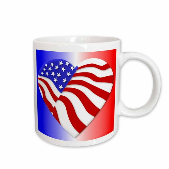 3drose, Patriotic Red White and Blue Heart with Background, 15oz Mug