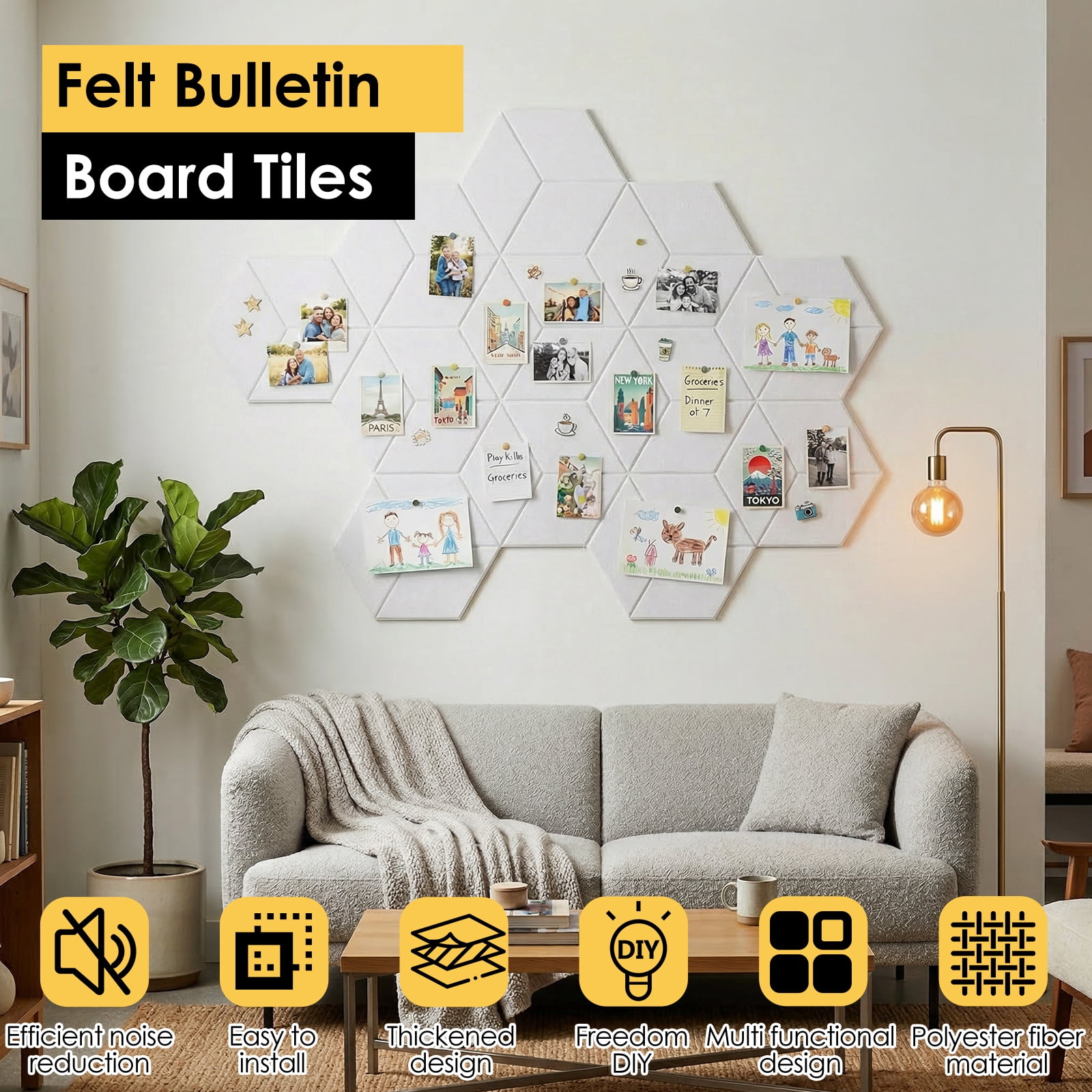 Threns Hexagon Cork Boards for Walls Decor,10 Pack Cork Bulletin Board Tiles with 50 Pins,Pin Board for Office Home Notes Photos and DIY Classroom Decor
