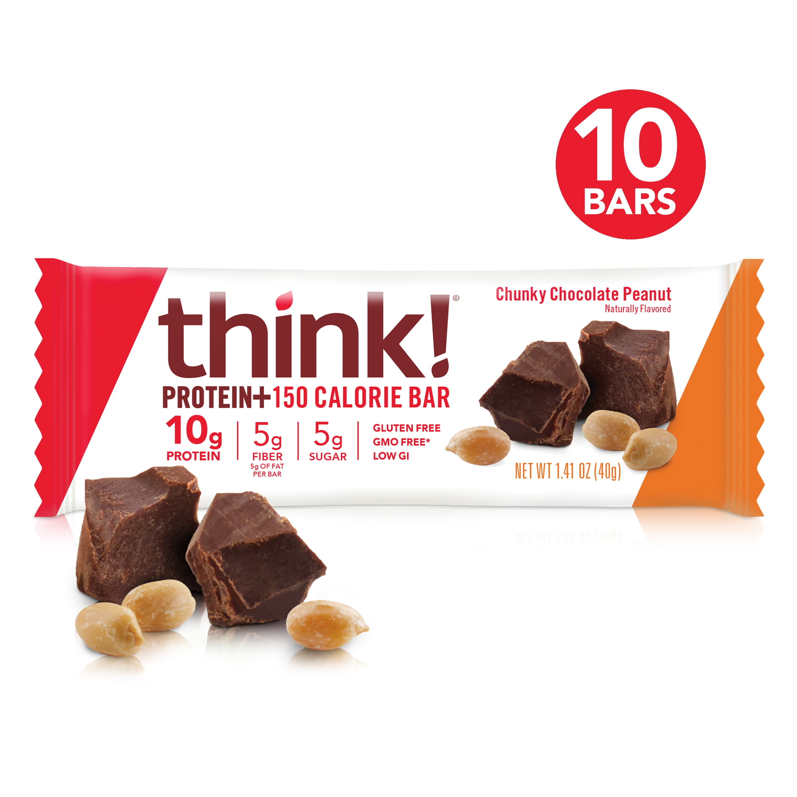 think! Protein + 150 Calorie Bars, Chunky Chocolate Peanut, 1.41 oz Bar