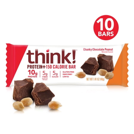 think! Protein + 150 Calorie Bars, Chunky Chocolate Peanut, 1.41 oz Bar, 10 Count