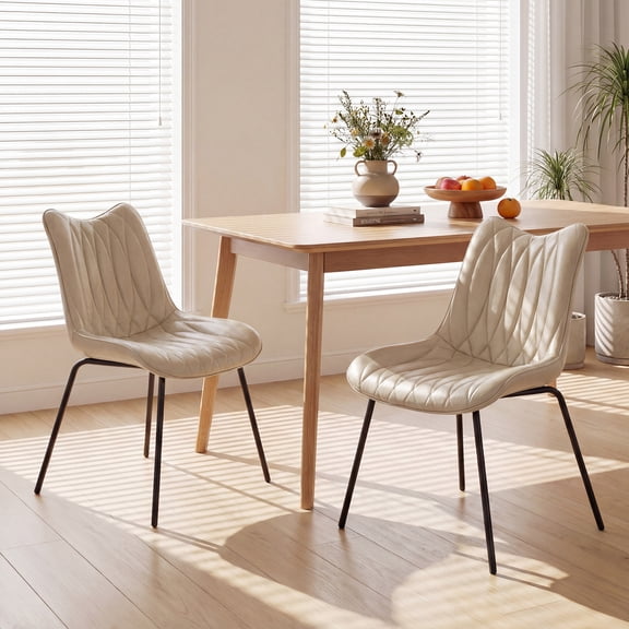 Firmoz Set of 2 Upholstered Dining Chairs, Modern Kitchen Side Chairs with Backrest and Metal Legs, Beige