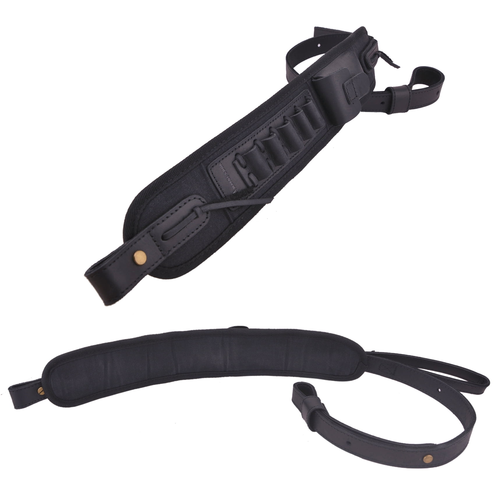2 Points Leather Canvas Rifle Sling Hunting  Ammo Holder Strap .308 .22-250 .45-70 .40-65 410GA .270 .260
