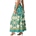thumbnail image 4 of LWavelet Women Peony Print Tiered Maxi Skirt Elastic Waist With Pockets Boho Summer Long Skirt Green XL, 4 of 6