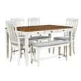 thumbnail image 2 of 6-Piece Dining Table Set, Solid Wood Rectangular Table Set with Storage Drawer, 4 Upholstered Padded Chairs and 1 Bench, Mid-Century Kitchen Dining Table Set for 6 Persons, Gray, 2 of 8
