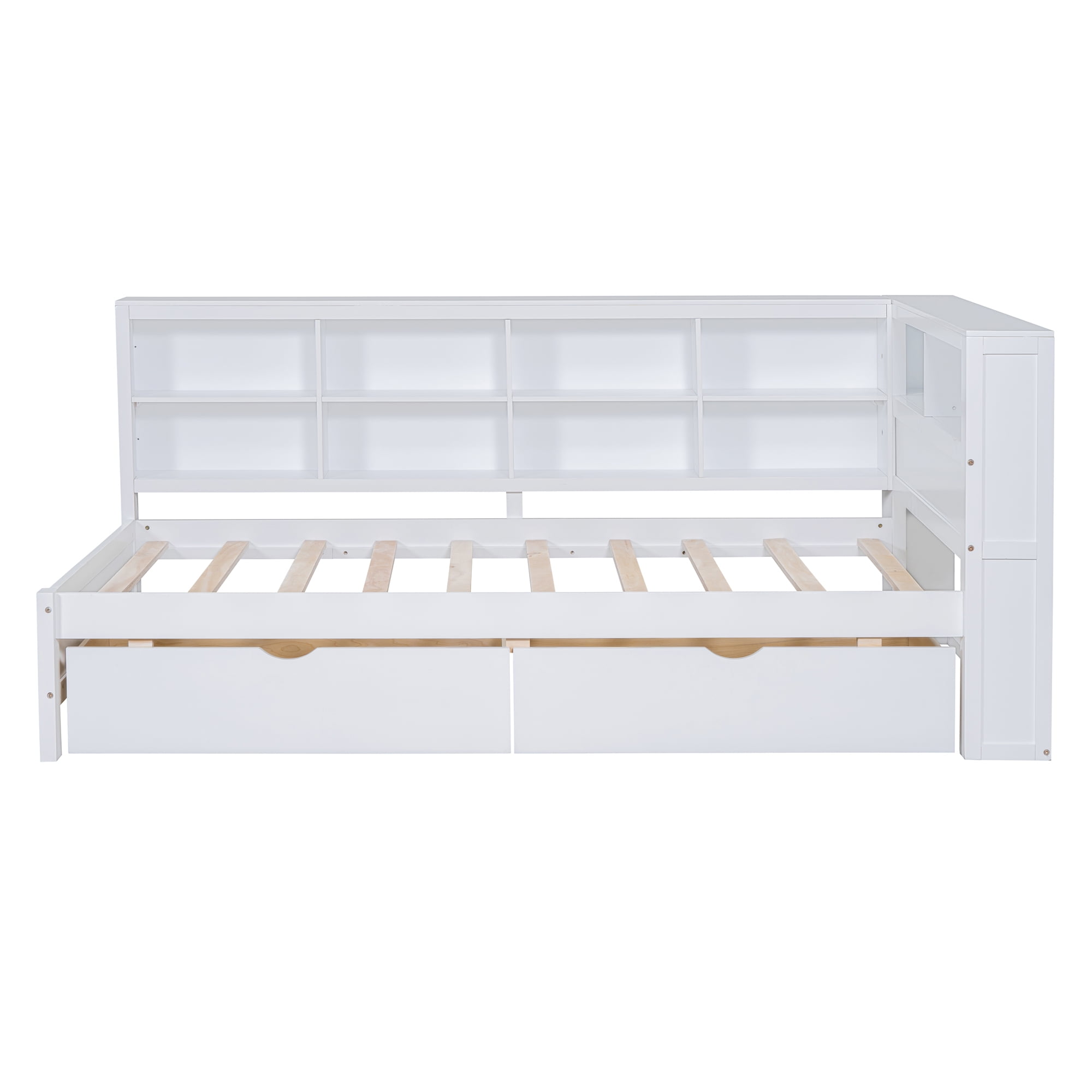 Mintazer Twin Daybed with Storage Headboard & Charging Station, 2 Drawers & Shelves for Kids Bedroom, White