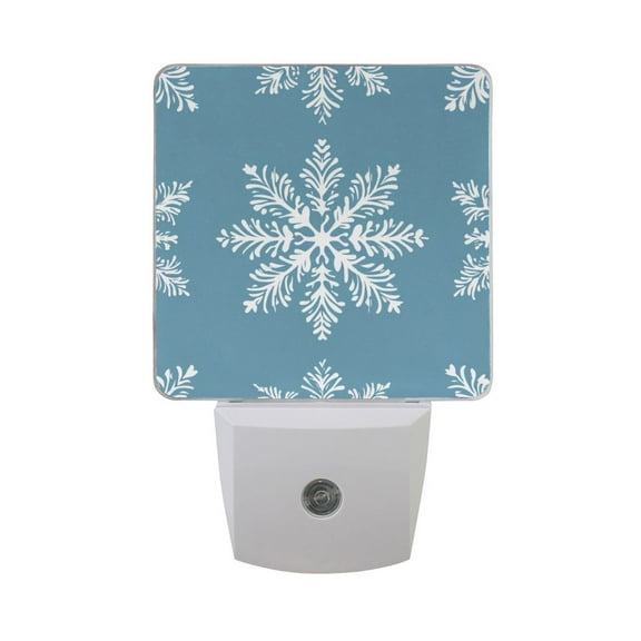 Blue Background Christmas Snowflakes LED Night Light with Smart Sensor Plug Into Wall Dusk to Dawn 2 packs
