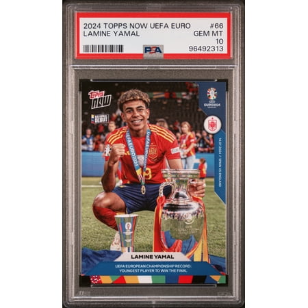 Lamine Yamal 2024 Topps Now UEFA Euro Youngest Player to Win Final Rookie Card #66 PSA 10 Gem Mint