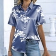 thumbnail image 6 of Minjewel Women's Short Sleeve Satin Blouse Silk Tops Button Down Shirts Business Casual Work Office Wear Dressy Chic Tops,Dark Blue,2XL, 6 of 8