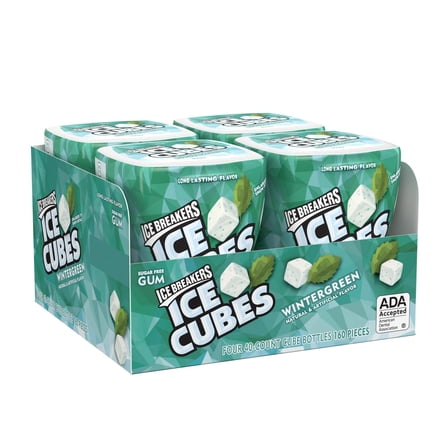 Ice Breakers Ice Cubes Wintergreen Sugarfree Gum – 4 Bottles × 40 Count Each – Cooling Long-Lasting Fresh Breath Gum