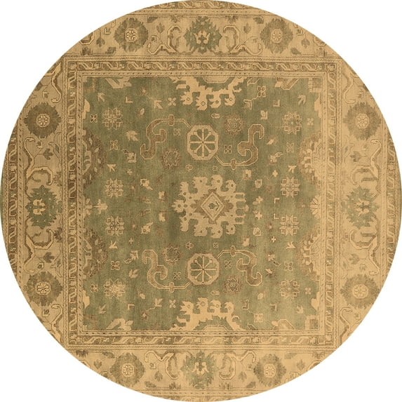 Ahgly Company Machine Washable Indoor Round Oriental Brown Industrial Area Rugs, 5' Round