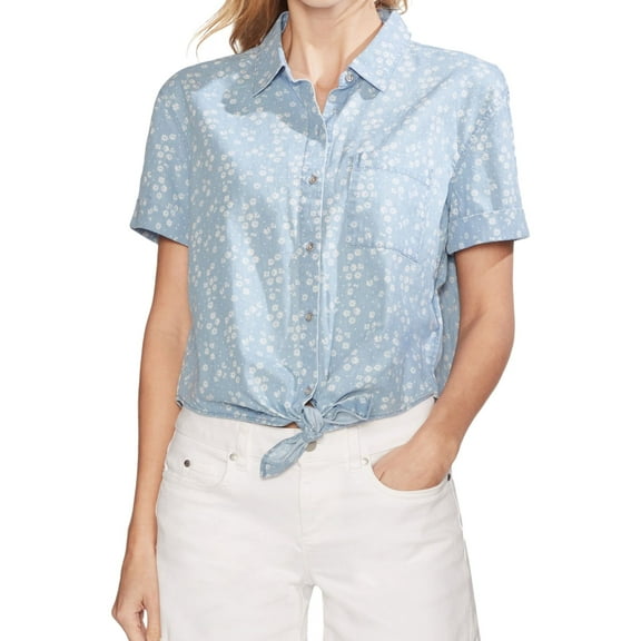Vince Camuto Womens Tie-Front Button Down Blouse, Blue, X-Small