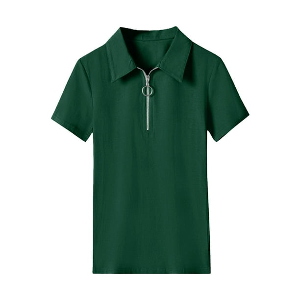 Gibobby Blusas Termicas Dama Mujeres Cremallera Casual Camisas diarias Cuello en V Manga corta Camiseta Tops Tunica Blusa delgada Verde S Walmart en linea