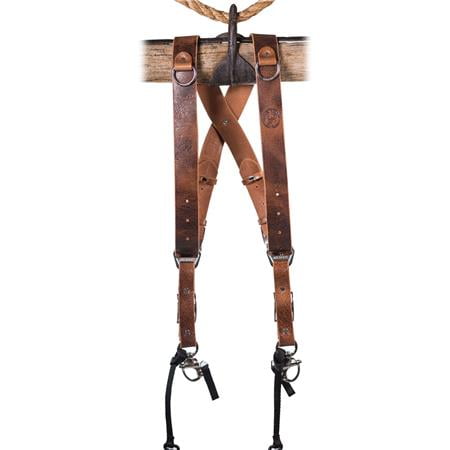 Money Maker 2-Camera Water Buffalo Leather Harness Tan Silver Hardware Small