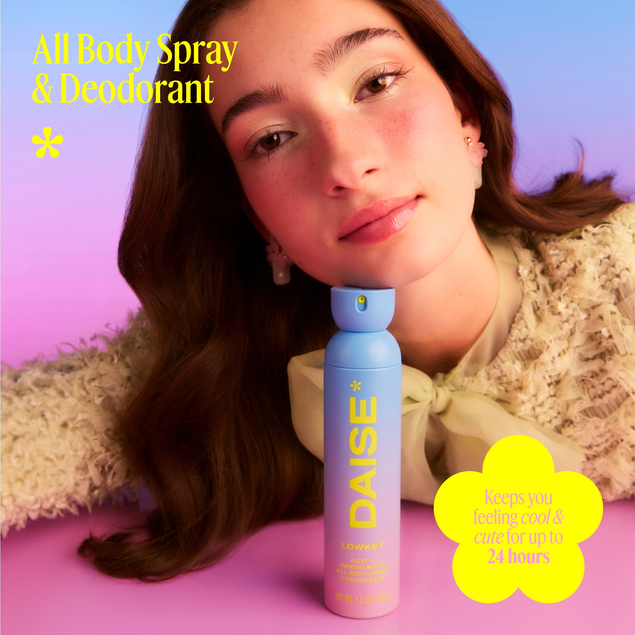 DAISE Lowkey DAISE All Body Spray & Deodorant in Rose & Sandalwood for 24h Freshness, 3.5 oz/120 mL
