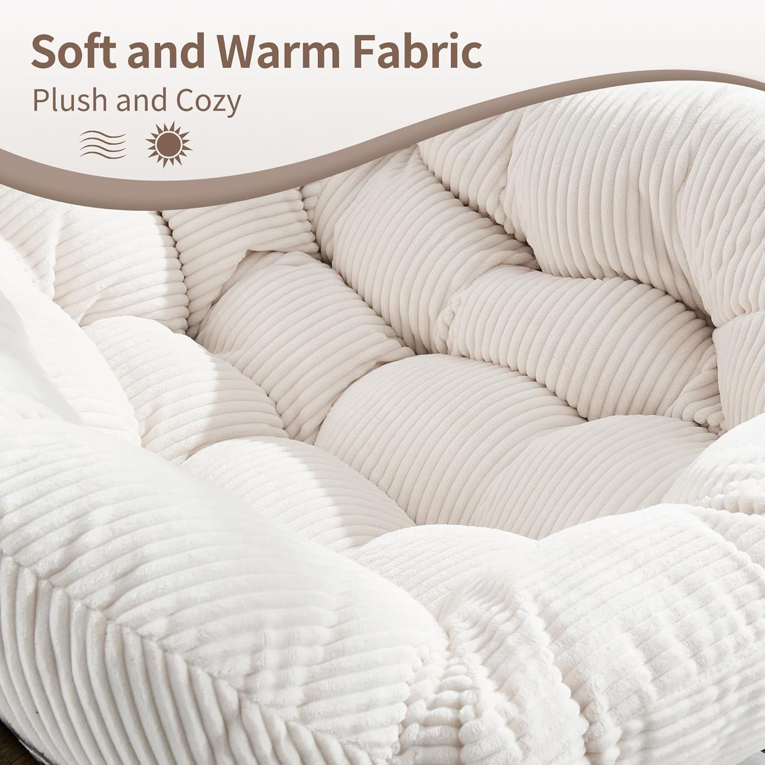 MOONMISS Outdoor Patio Rattan Oversized Rocking Chairs Set of 2 with Corduroy Padded Cushion-White