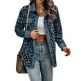 thumbnail image 2 of Women' Corduroy Leopard Jacket Button Down Long Sleeve Blouses Fall Jacket Casual Coat Blue XXXL, 2 of 10