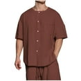 thumbnail image 1 of WAENQINLA Men's Short Sleeve Linen Shirt Collarless Button Down Shirts with Front Pocket Casual Summer Beach Vacation Tops, 1 of 5