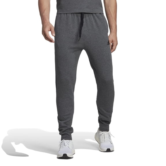 adidas Men's Essentials Fleece Regular Tapered Pants, Dark Grey Heather/Black, X-Large