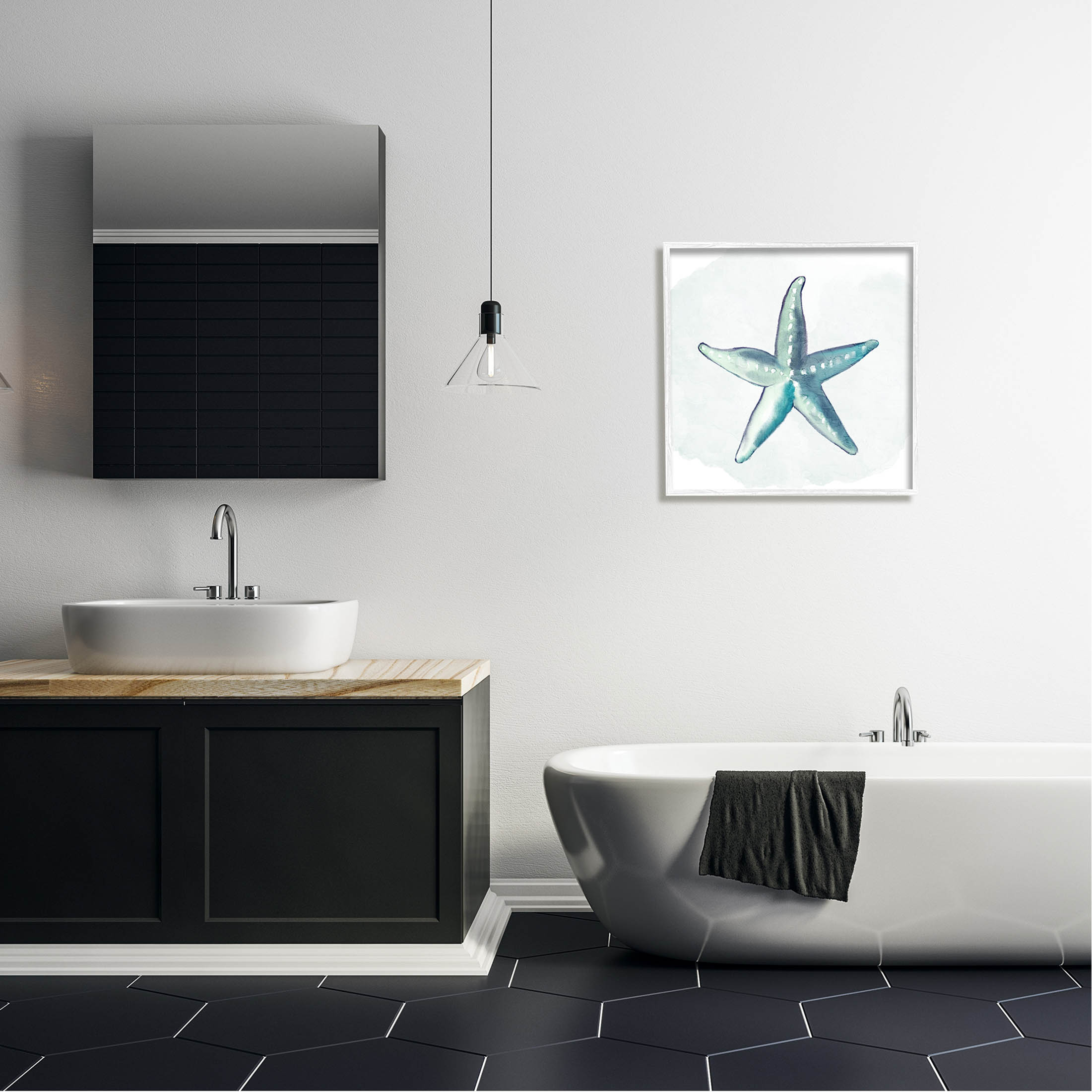 Stupell Industries Muted Blue Aquatic Starfish Graphic Art White Framed Art Print Wall Art, Design by Kim Allen