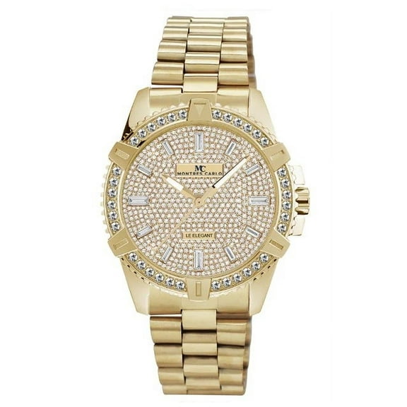 46mm Montres Carlo Men's Fashion Metal Band Luxury Sports Hip Hop Dress Watch (Gold)