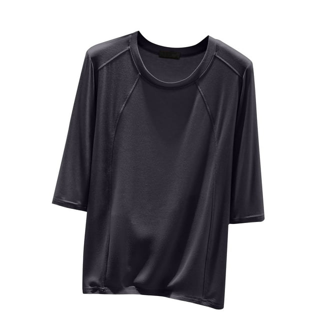 Timegard Hauts pour Femmes Col Rond Manches 3/4 Blouse Ample Confortable Décontractée Couleur Unie Pyjama Tee Hauts