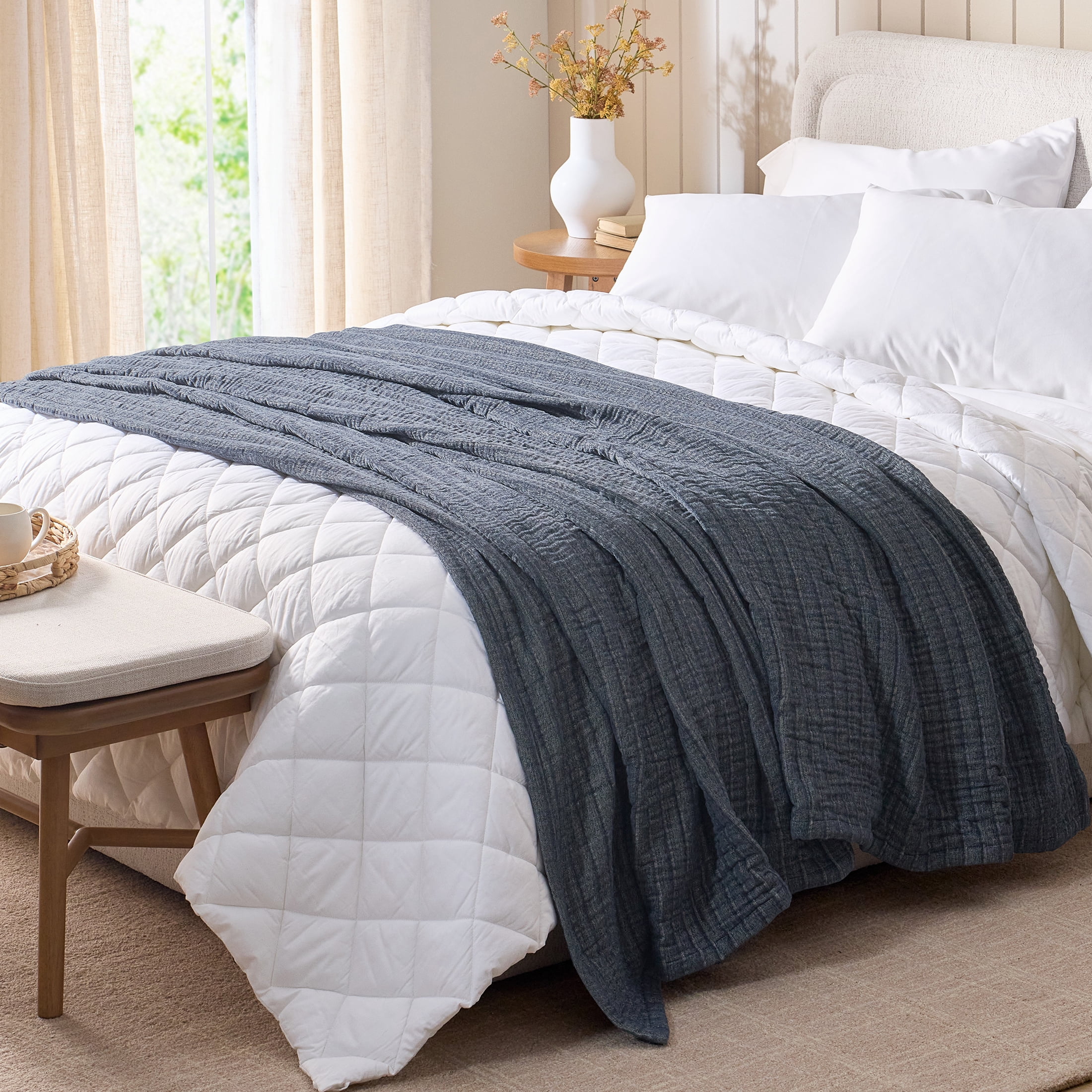 Better Homes & Gardens Greystone Chenille Gauze Bed Blanket, King Size, 90 x 108 in
