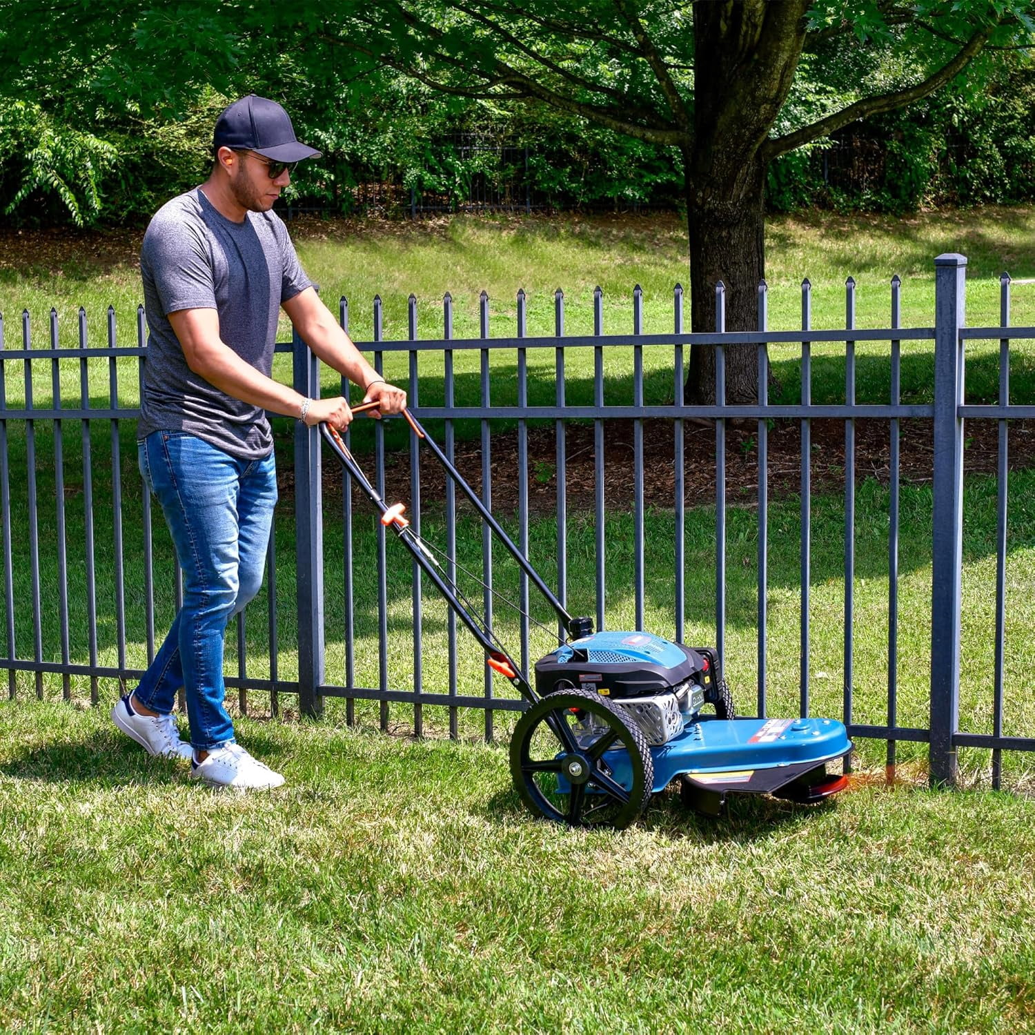 SENIX 22"  Brush Cutter and Weed Eater, 160cc 4-Cycle Gas Grass Trimmer with 5-Position Height Adjustment, Walk Behind String Trimmer