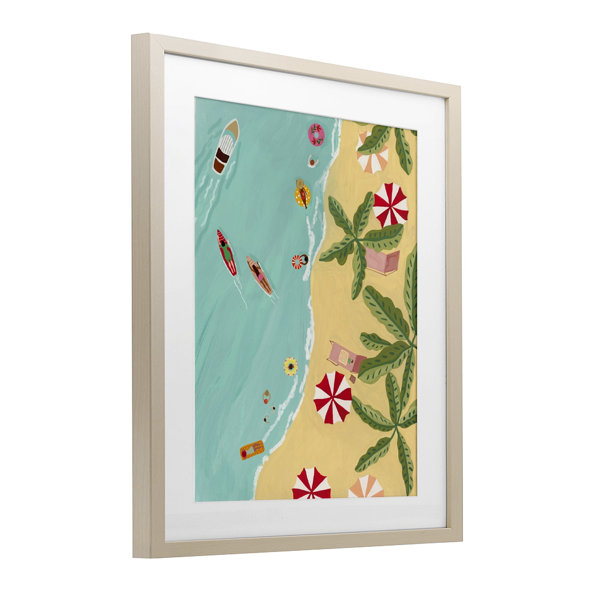 Busy Beach Day Hangout Birch Framed Print Under Glass, design by Nabeela Rumi