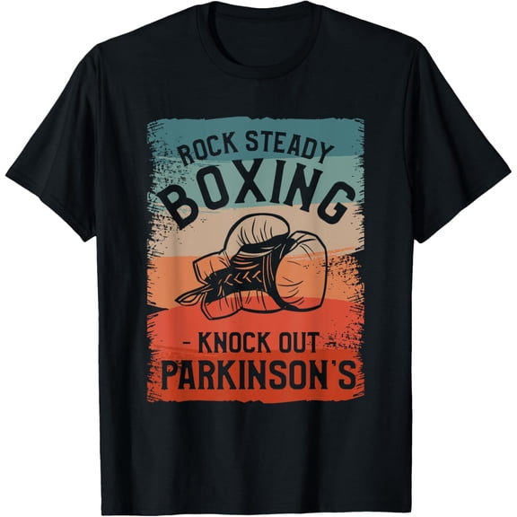 Rock Steady Boxing Knock Out Parkinson's Awareness T-ShirtMen and women can wear, black T-shirts, gifts. Age: M,L,XL 2XL, 3XL, 1028XL