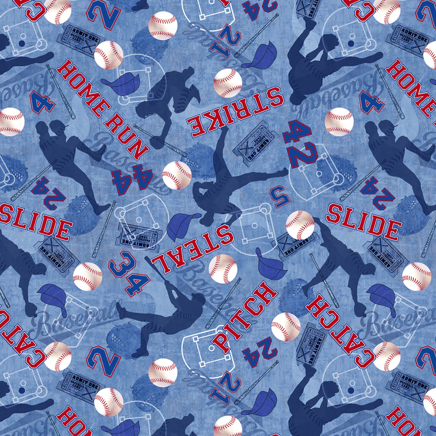 Timeless Treasures Baseball Fabric Blue 100 Cotton Sold by The Yard