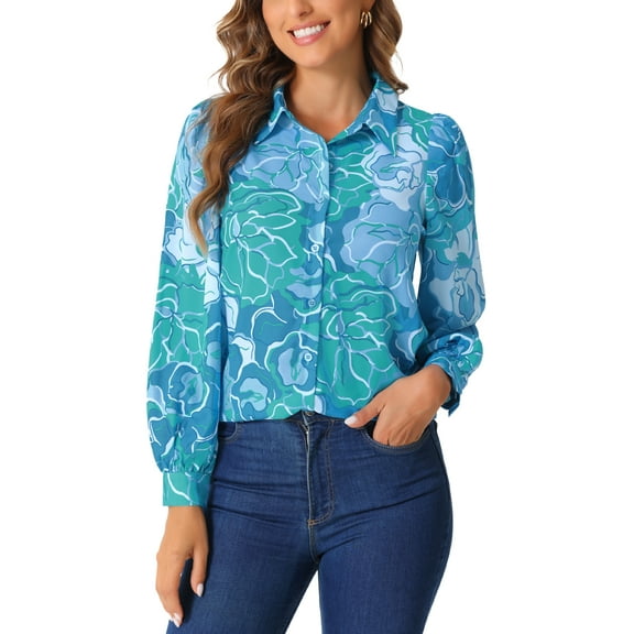 INSPIRE CHIC Women's Floral Print Shirt Button Up Long Sleeve Fashion Casual Blouse Top