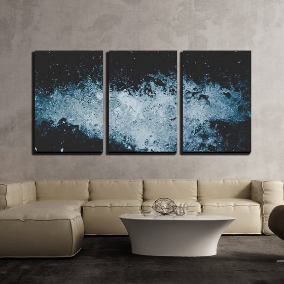 wall26 - 3 Piece Canvas Wall Art - Water Splash Isolated on Dark Blue Background - Modern Home Art Stretched and Framed Ready to Hang - 16"x24"x3 Panels