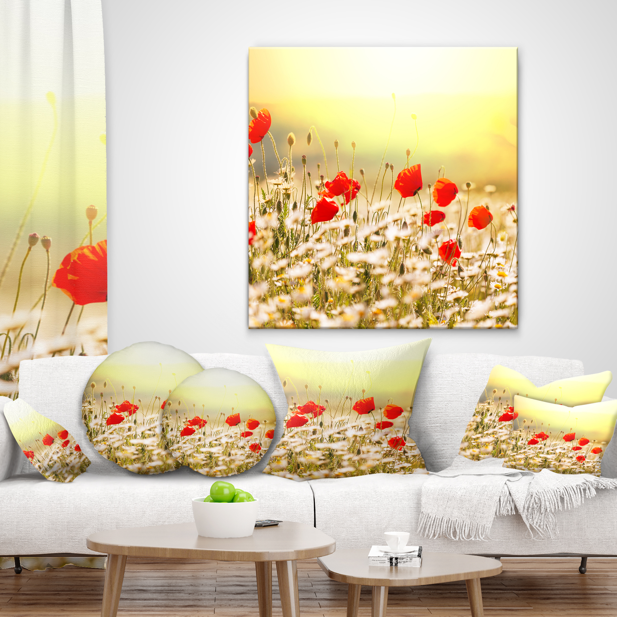 Designart Wild Meadow with Poppy Flowers - Floral Throw Pillow - 16x16