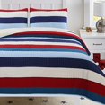 thumbnail image 2 of Cozy Line Home Fashions Aaron Ensemble de Courtepointe de Literie, Rayé Nautique Bleu Marine Rouge Blanc Cassé 100 % Coton Couvre-Lit Réversible Couvre-Lit Ensemble de Literie (National Stripe, Grand - 3 Pcs), 2 of 4