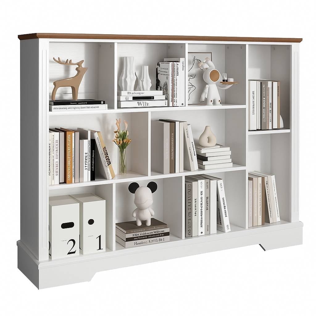 VIVIDWOOD Farmhouse 10-Cube Storage Organizer with Adjustable Shelf – White