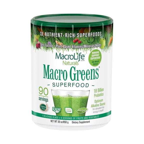 MacroLife Naturals Macro Greens Superfood Herbal Supplement - 90 Servings (30 oz)