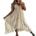 thumbnail image 1 of Femmes Boho Dentelle Maxi Midi Robe Été V-Cou Bretelles Spaghetti Floral Longues Robes Beachwear Sundress, 1 of 5