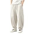 thumbnail image 2 of LEKWK Linen Harem Pants Men Baggy Elastic Waist Drawstring Casual Trousers with Pockets Lightweight Loose Fit Comfy Wide Leg Pants Beach Vacation Daily Wear, 2 of 6
