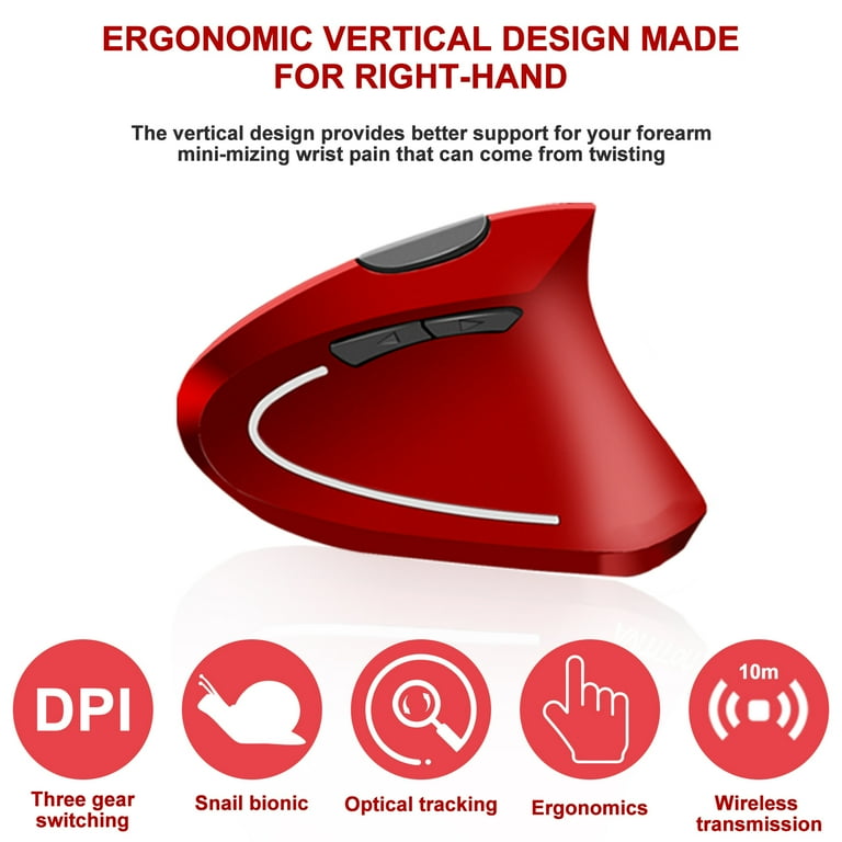 SGEYR 2.4G Wireless Vertical Mouse USB Bluetooth 800 1200 1600 DPI 6 Buttons Red Walmart