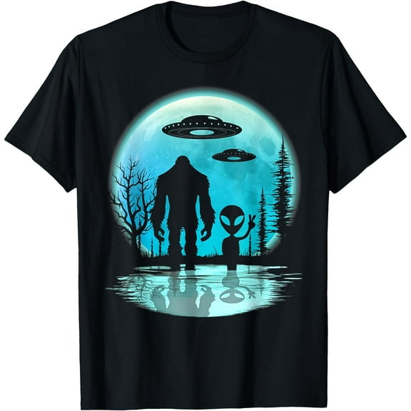 Alien And Bigfoot Moon Unisex T-Shirt for Men Women Kids Toddler